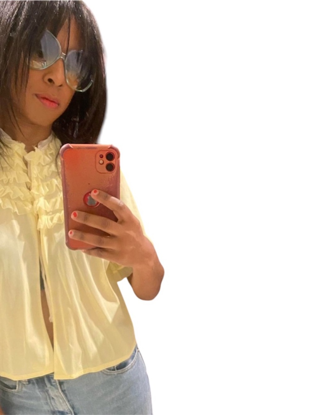 Vintage Yellow Ruffle-Front Women's Blouse